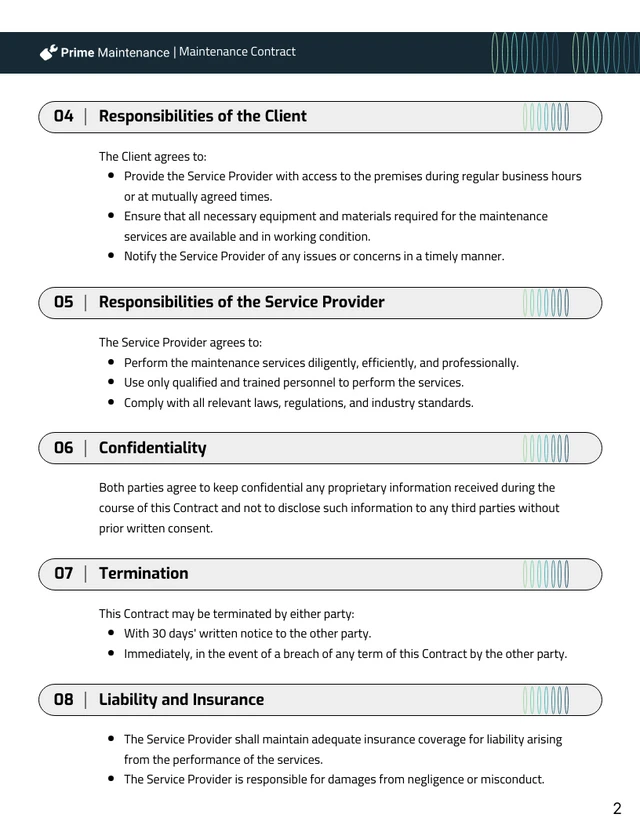 Maintenance Contract Template - Seite 2