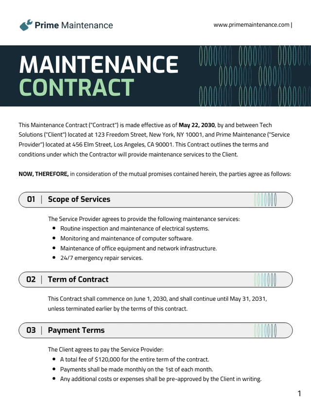 Maintenance Contract Template - Seite 1