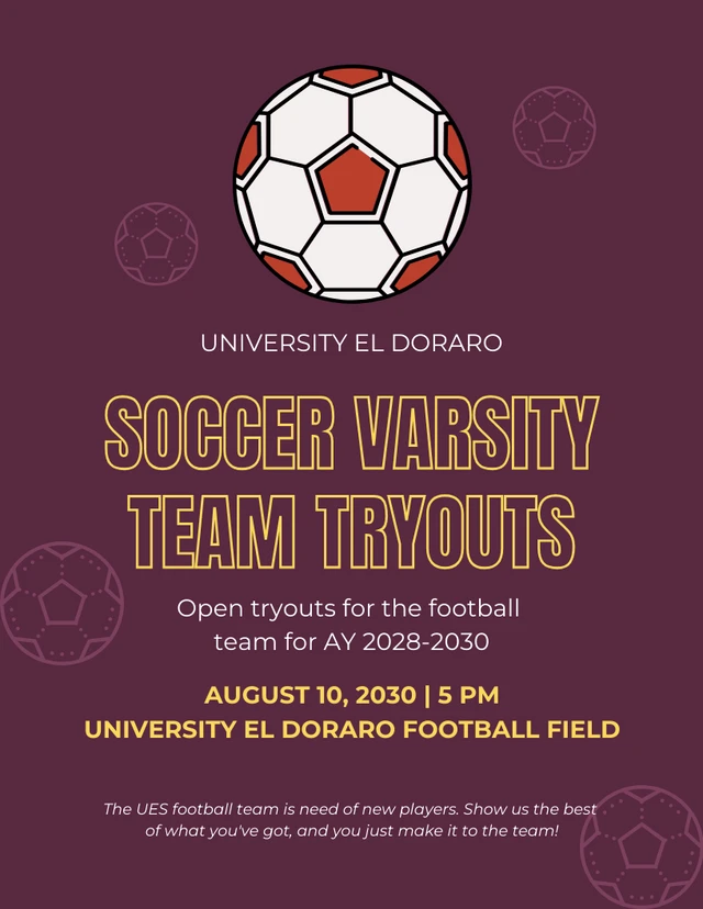 Dark Purple And Yellow Simple Illustration Soccer Varsity Team Tryouts Poster Template