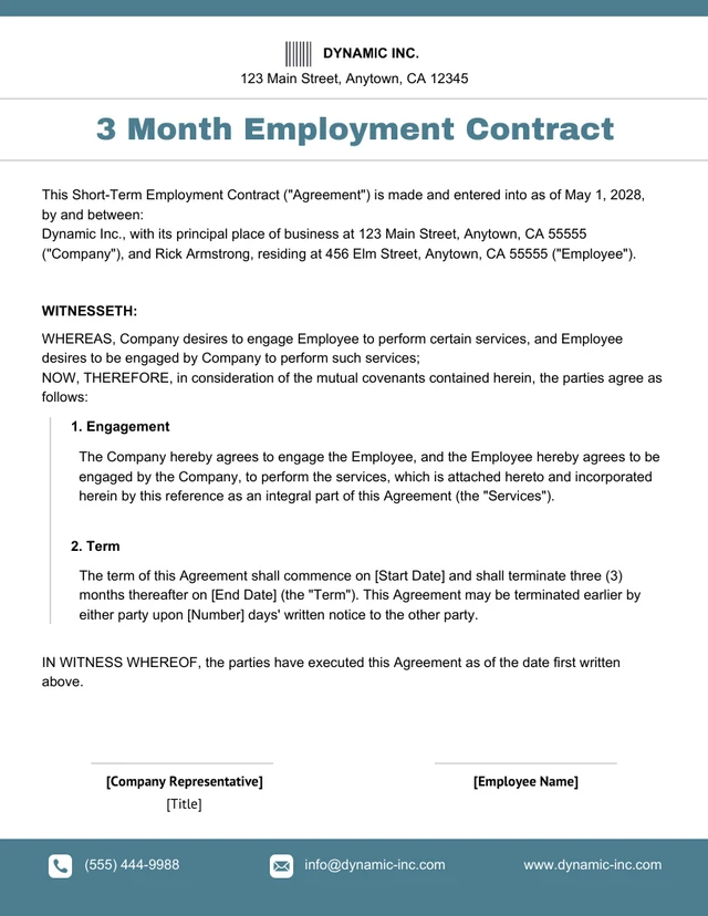 3 Month Employment Contract Template