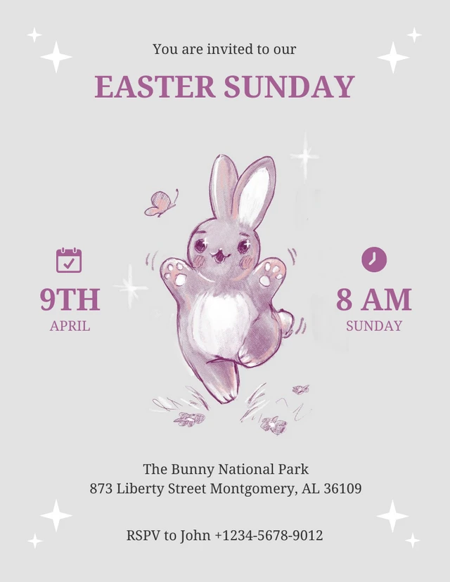 Grey Minimalist Illustration Easter Sunday Invitation  Template