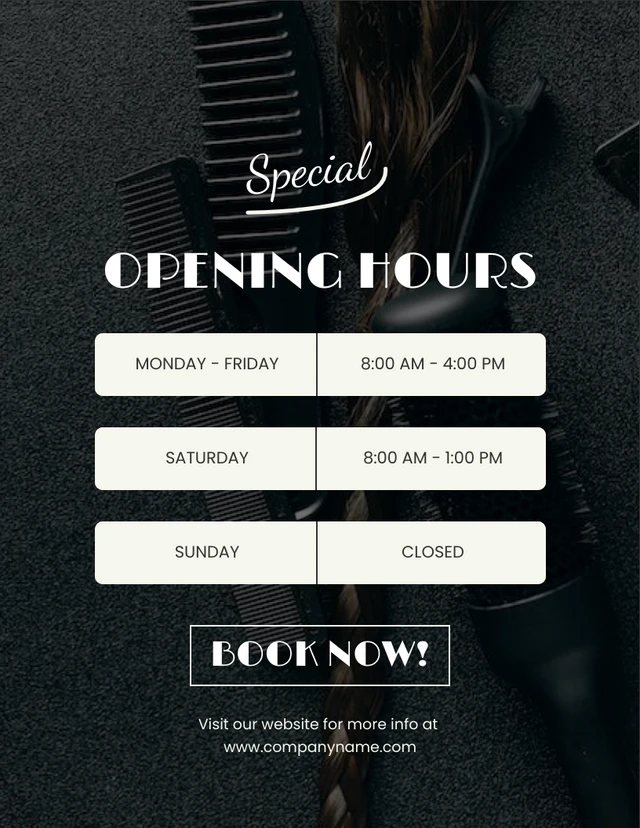 Black Modern Opening Hours Schedule Template