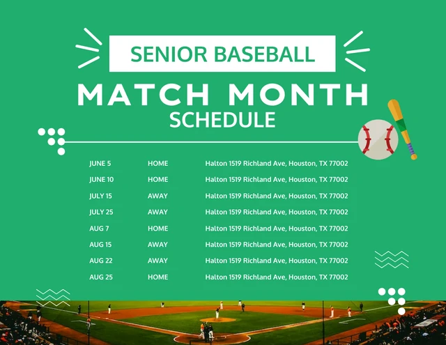 Green Modern Baseball Match Schedule Template