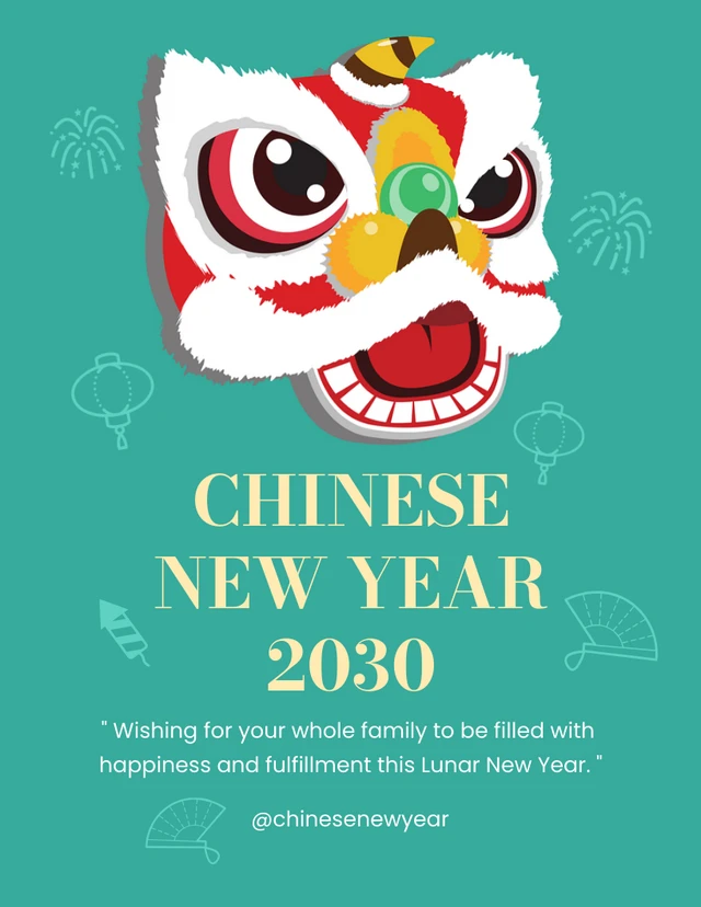 Teal Playful Illustration Chinese New Year Poster Template