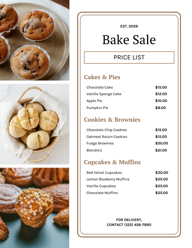 Bake Sale Price List Template