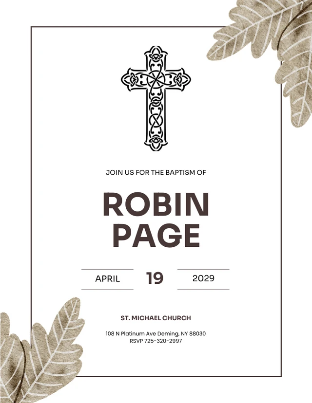White And Brown Leaf Church Invitation Template