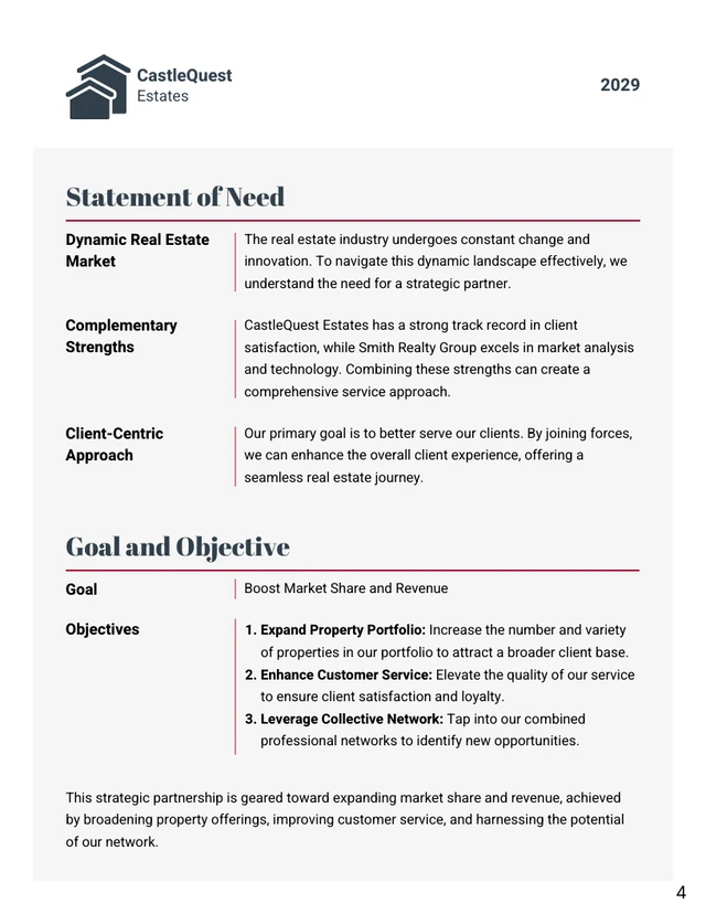 Dark Blue Red and Gray Professional Real Estate Partnership Proposal - Page 4