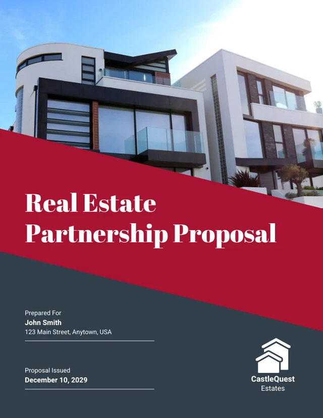 Dark Blue Red and Gray Professional Real Estate Partnership Proposal - Page 1