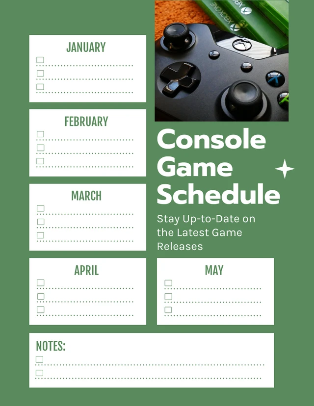 Green Simple Console Game Schedule Template