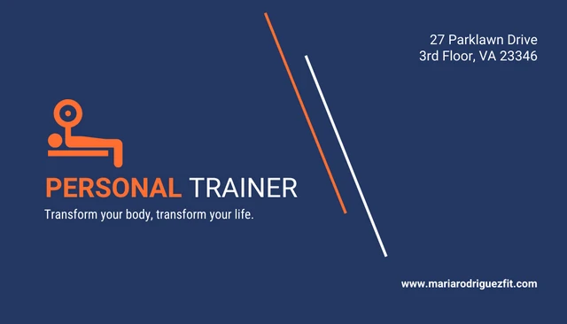 Navy And Orange Modern Simple Personal Trainer Sport Business Card - Page 1