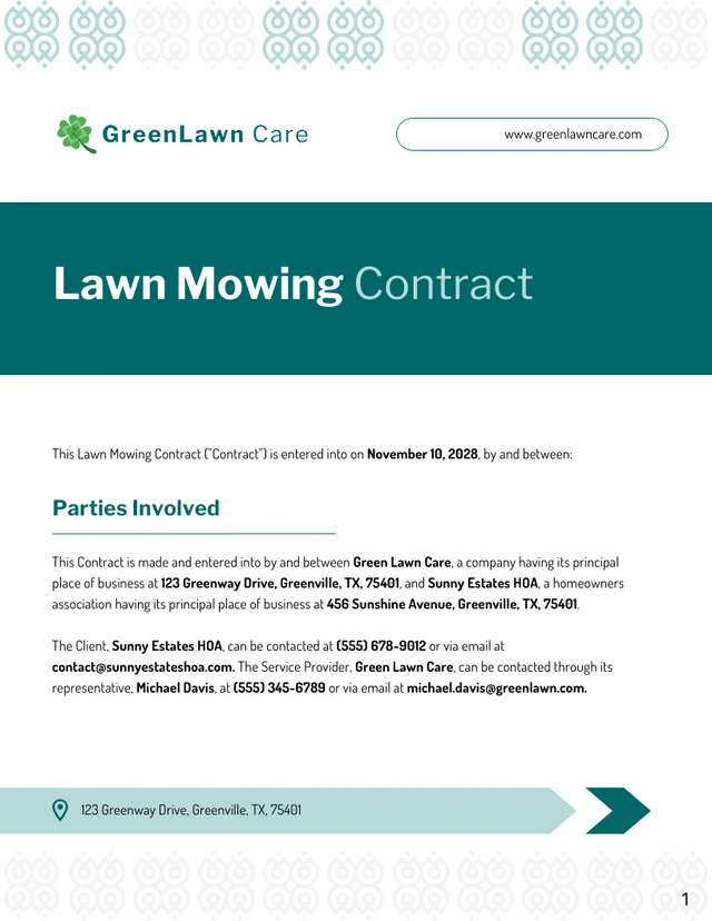 Lawn Mowing Contract Template - Página 1