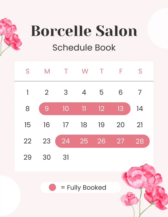 Pink Black Watercolor Flower Hair Dresser Schedule Template