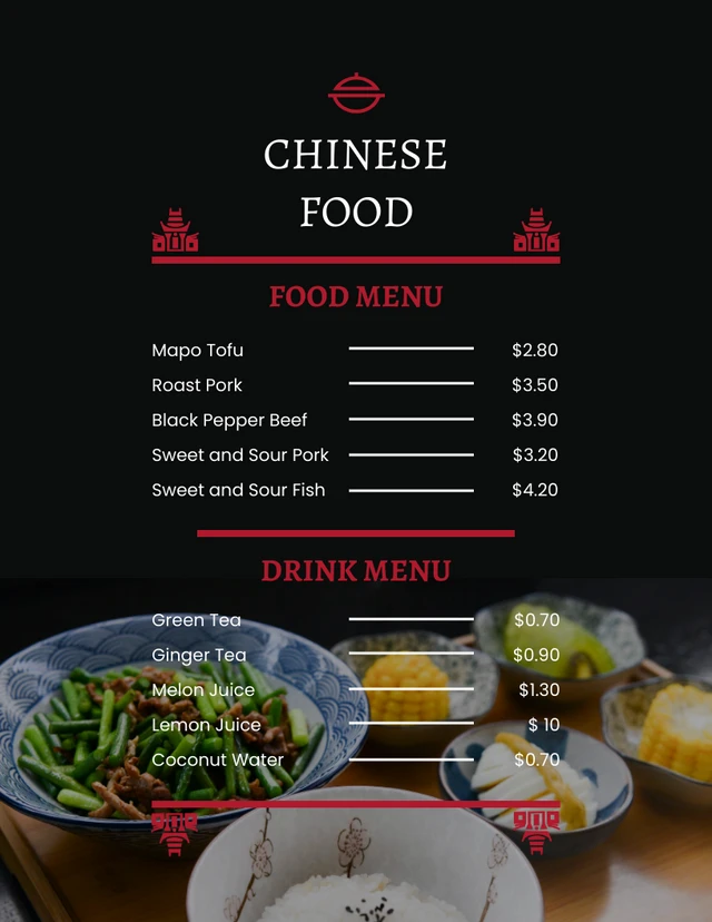 Modèle de menus chinois Simpel rouge foncé