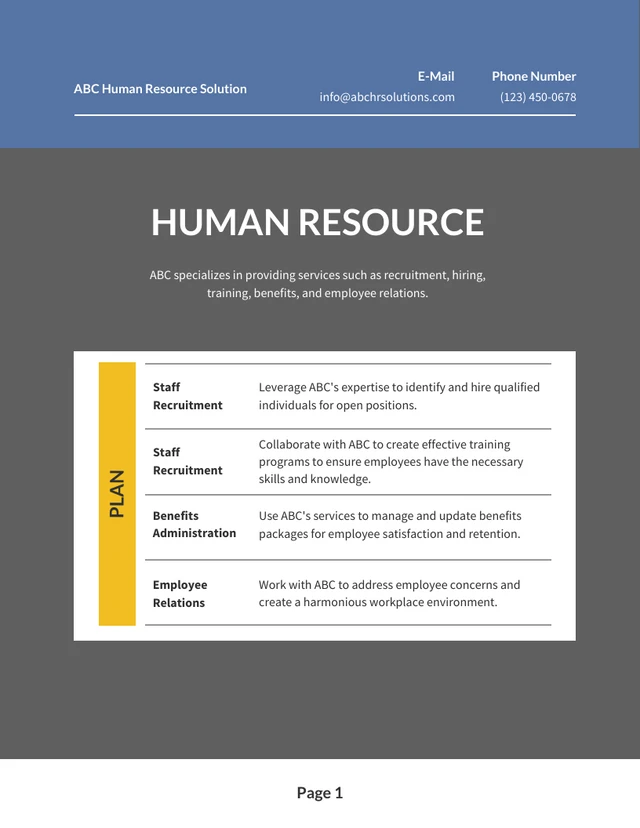 Blue And Yellow Minimalist Resource Plan - Page 1
