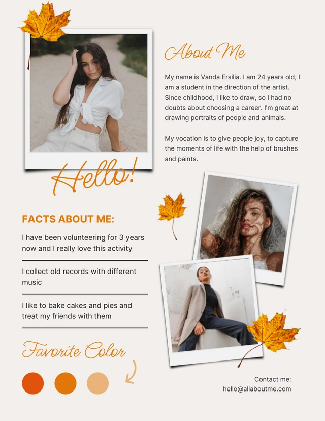 Beige And Orange Modern Aesthetic Vintage All About Me Poster Template