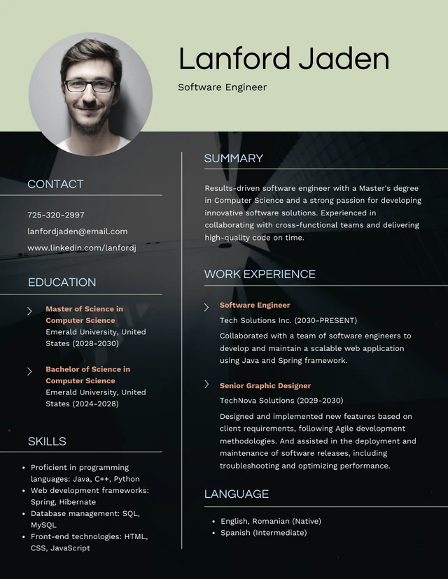 Dark and Pastel Color Tech Resume Template