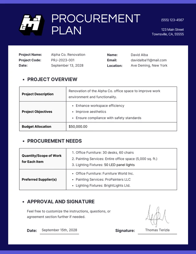 Modern Blue and White Procurement Plans Template