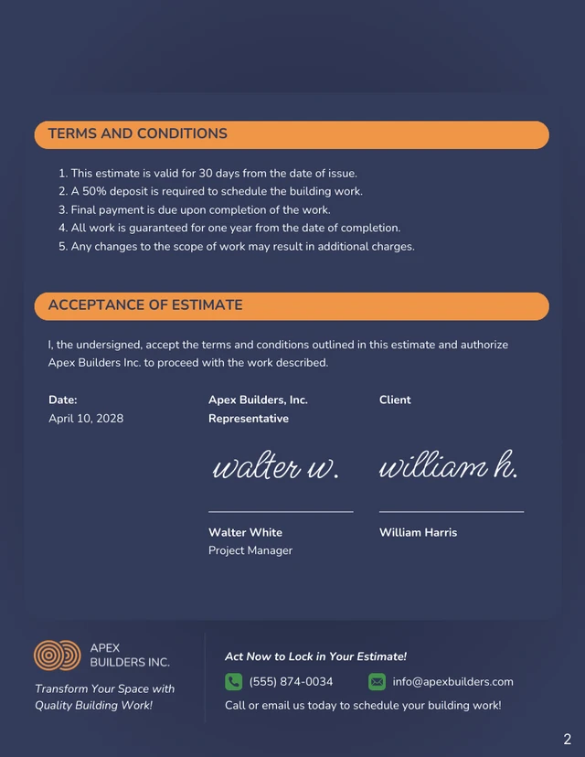 Building Work Estimate Template - page 2