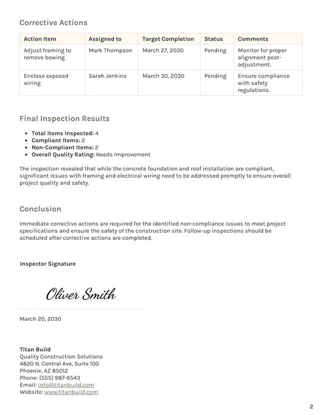 Quality Inspection Report Template - Page 2