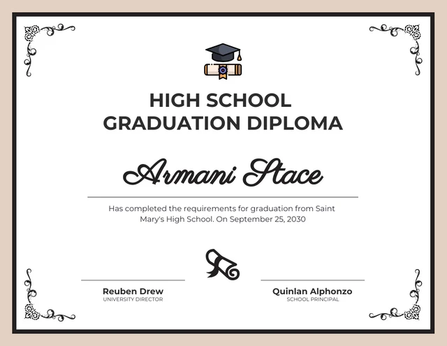 Beige and Black Classic Diploma Certificate Template