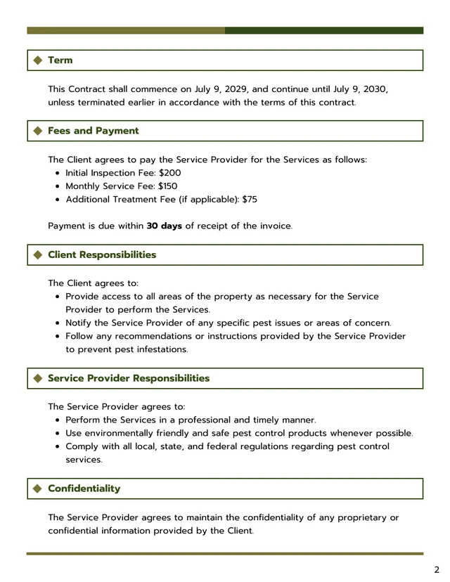 Commercial Pest Control Contract Template - page 2