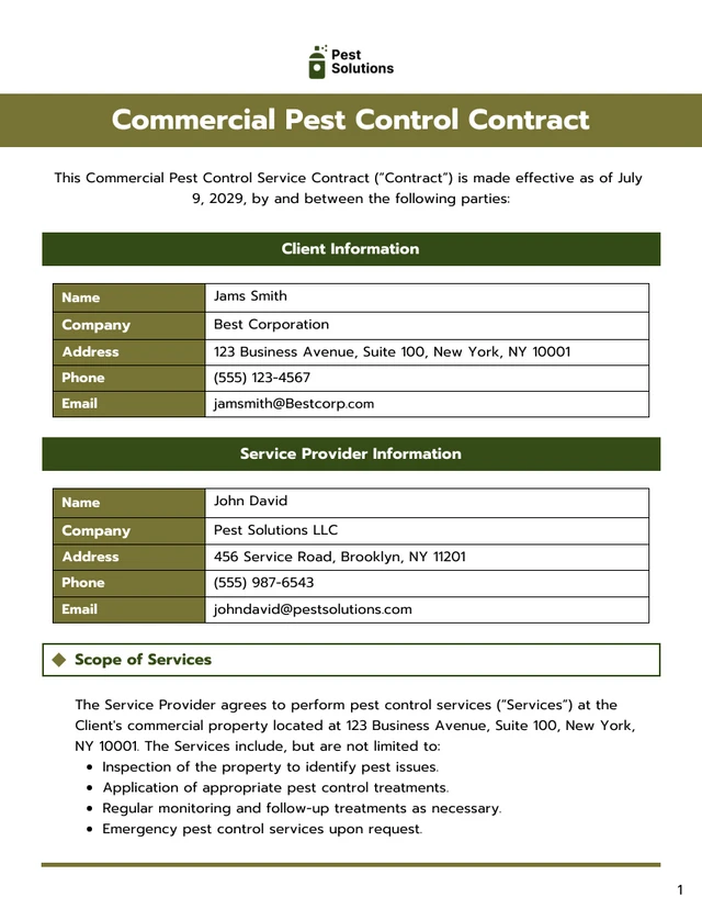 Commercial Pest Control Contract Template - Seite 1