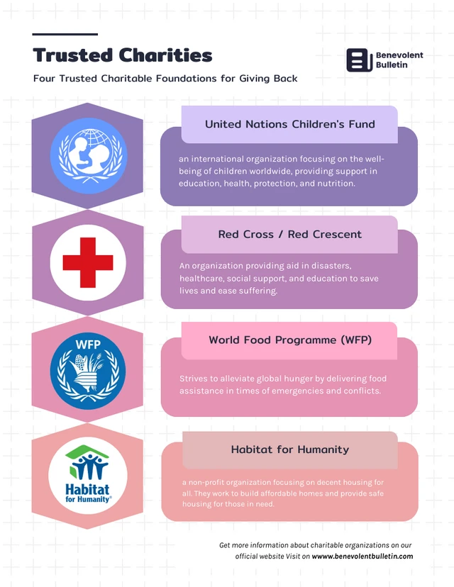 Instituições de caridade confiáveis: modelo de infográfico de quatro fundações de caridade confiáveis