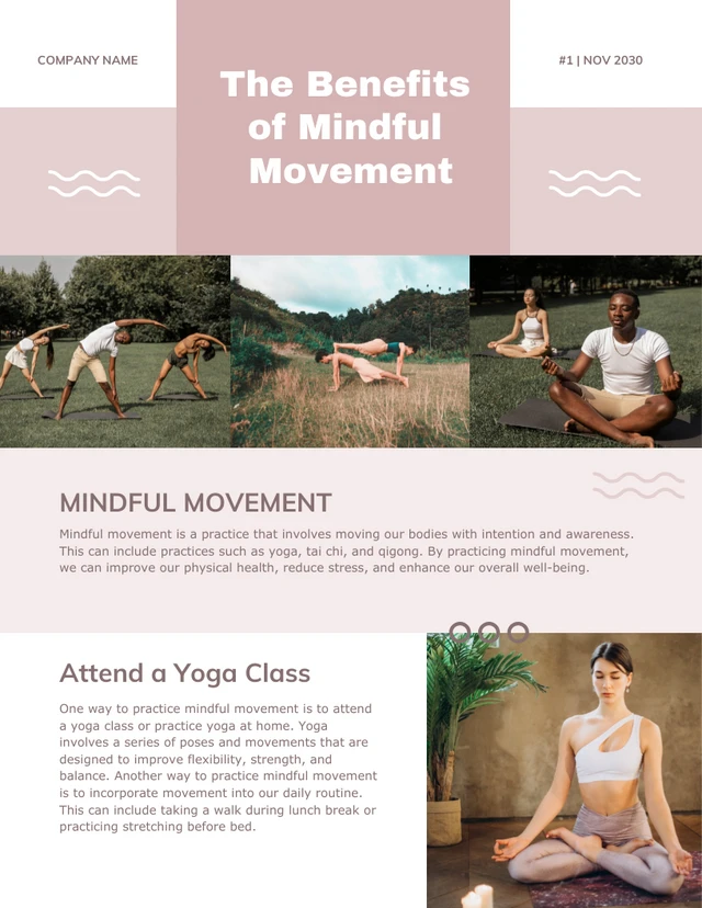 Branco e rosa Pastel Modern Yoga Class Creative Boletim informativo por e-mail