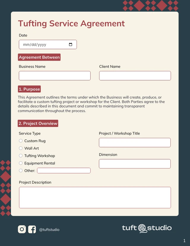 Detailed Tufting Small Business Contract Template - Página 1