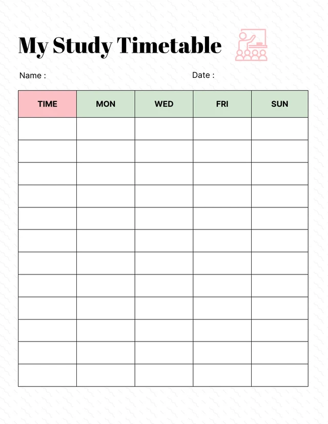 White Minimalist My Study Timetable Template