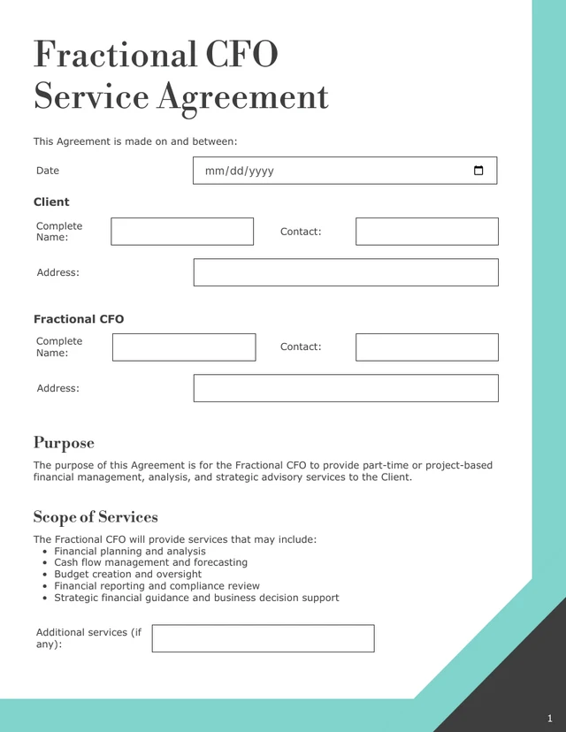 Fractional CFO Contract Template - page 1