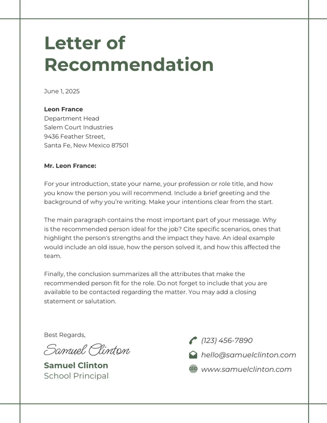 White Minimalist Recommendation Letters Template