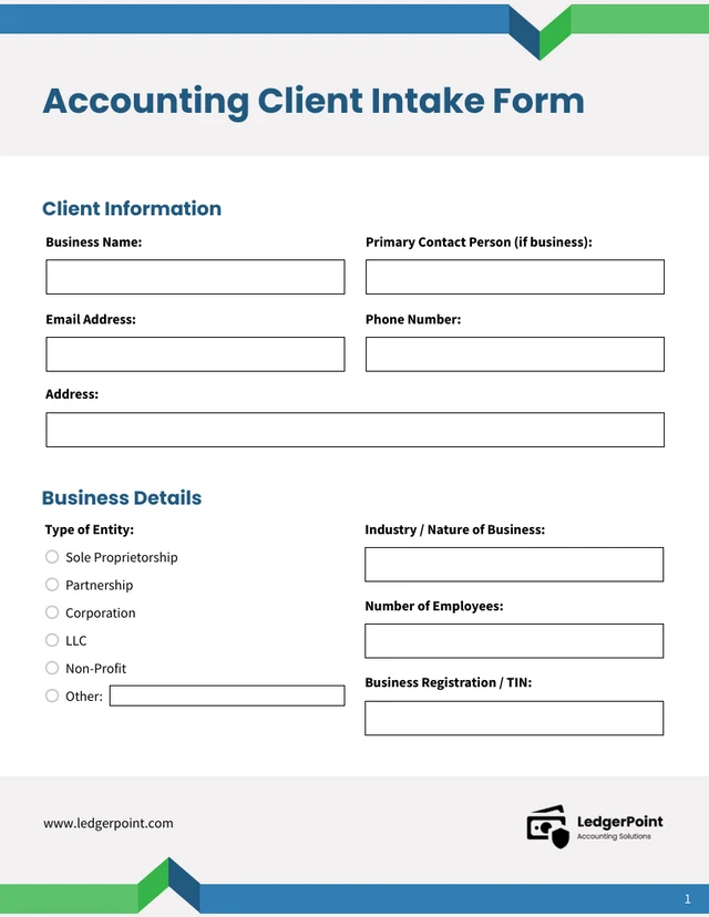 Accounting Client Intake Form Template - Seite 1