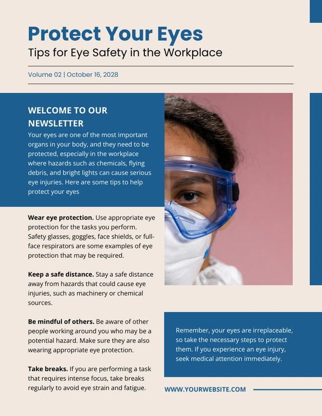 Beige Blue Simple Minimalist Eye Safety Newsletter