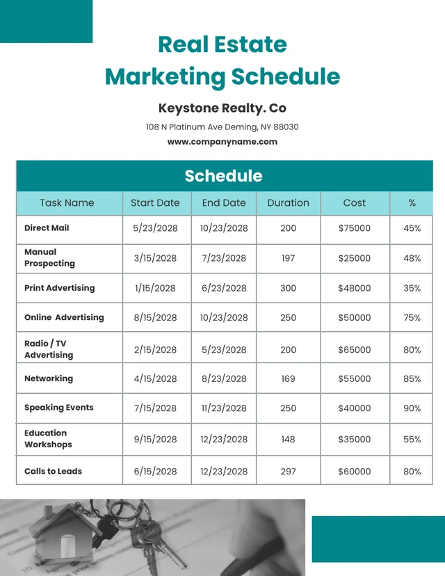 Teal Real Estate Marketing Schedule Template