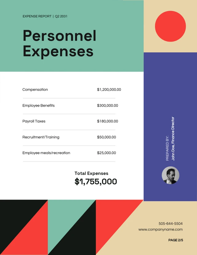 Blue And Red Geometric Company Expenses Report - Page 2