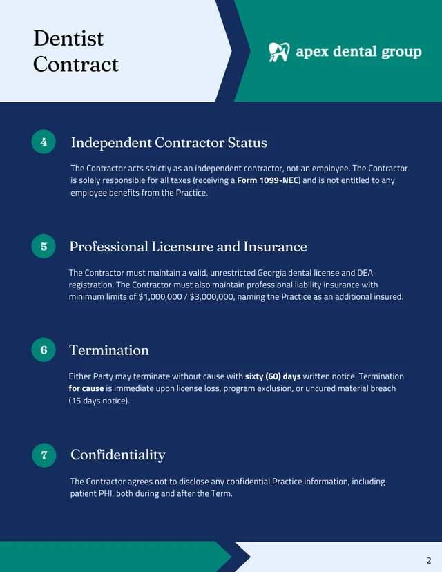 Dentist Contract Template - page 2