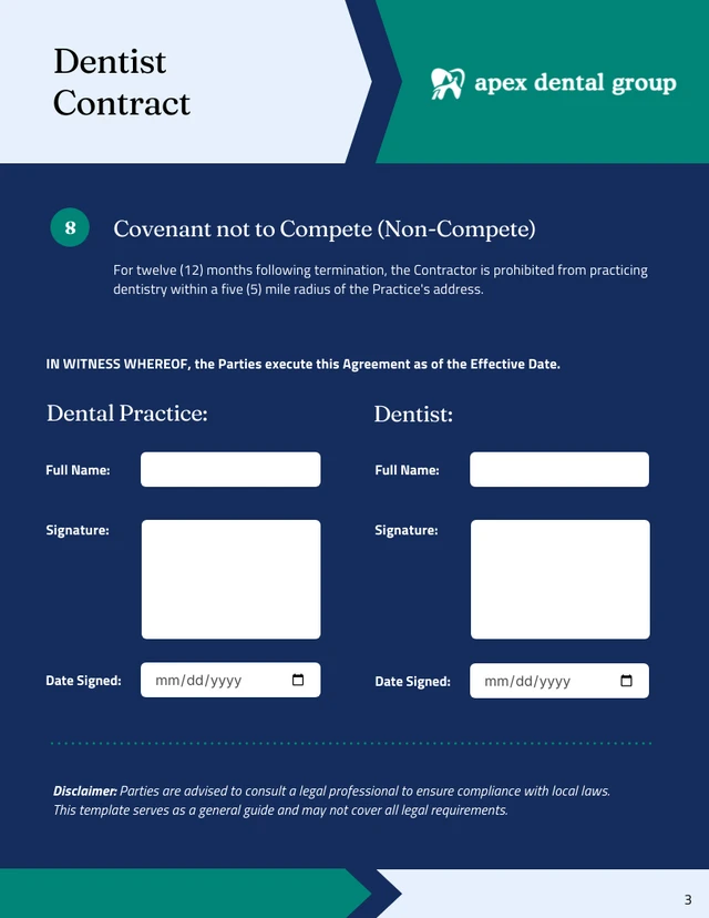 Dentist Contract Template - page 3