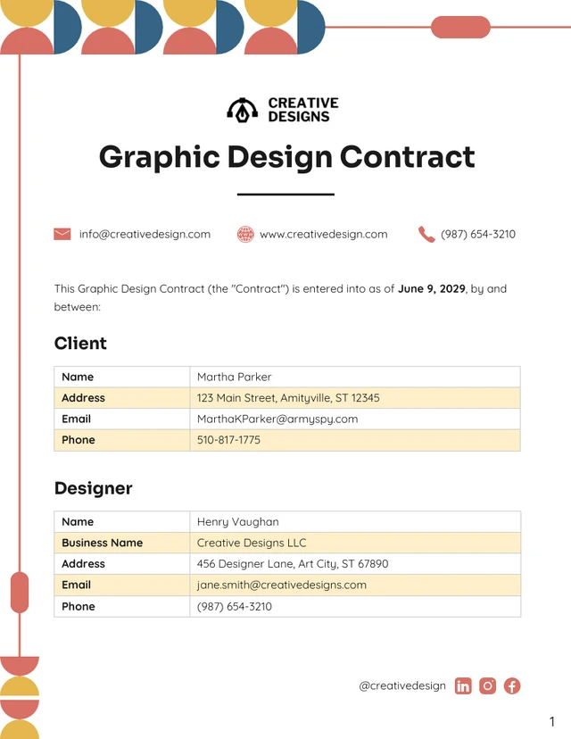 Graphic Design Contract Template - Pagina 1