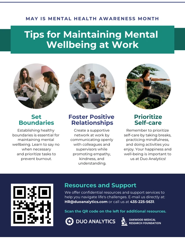 Modelo de pôster do mês de conscientização sobre saúde mental no local de trabalho de apoio