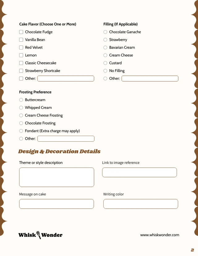 Cake Order Form Template - Seite 2