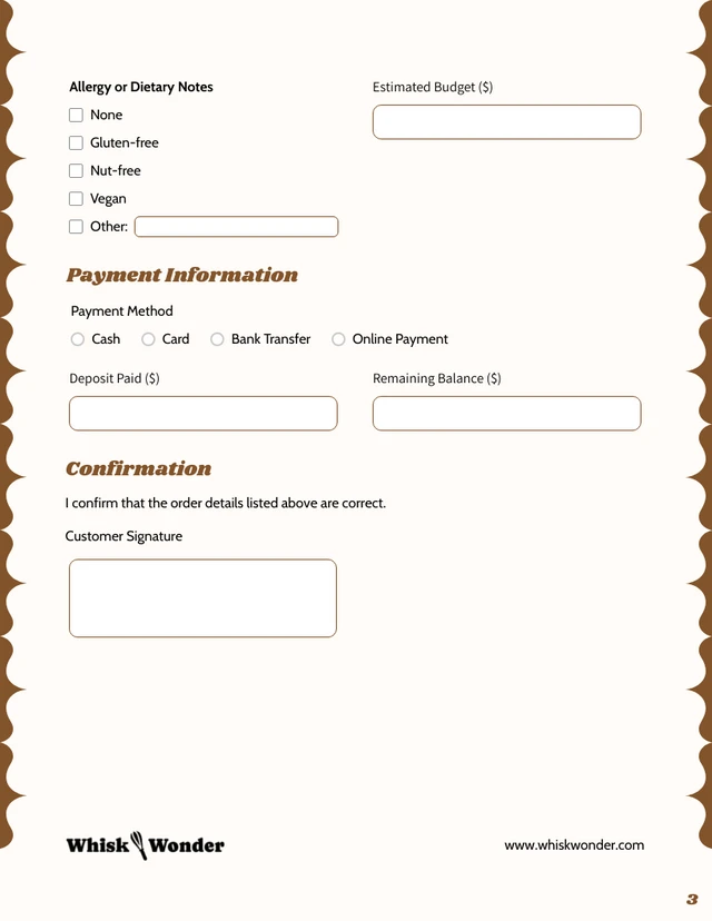 Cake Order Form Template - Seite 3