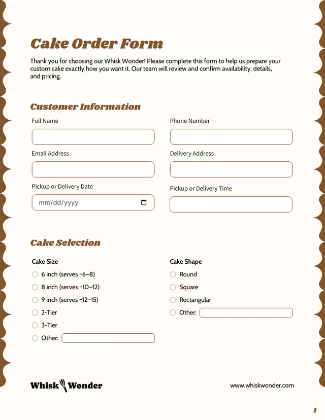 Cake Order Form Template - Seite 1