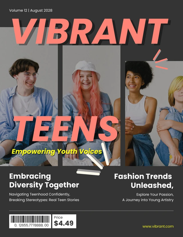 Gray And Red yellow Simple Teen Magazine Cover Template