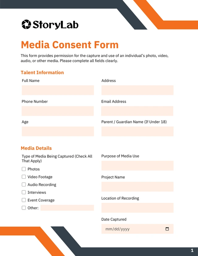 Media Consent Form Template - Página 1