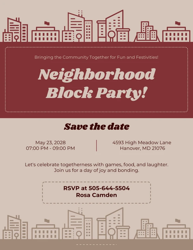 Red And Brown Block Party Invitation Template