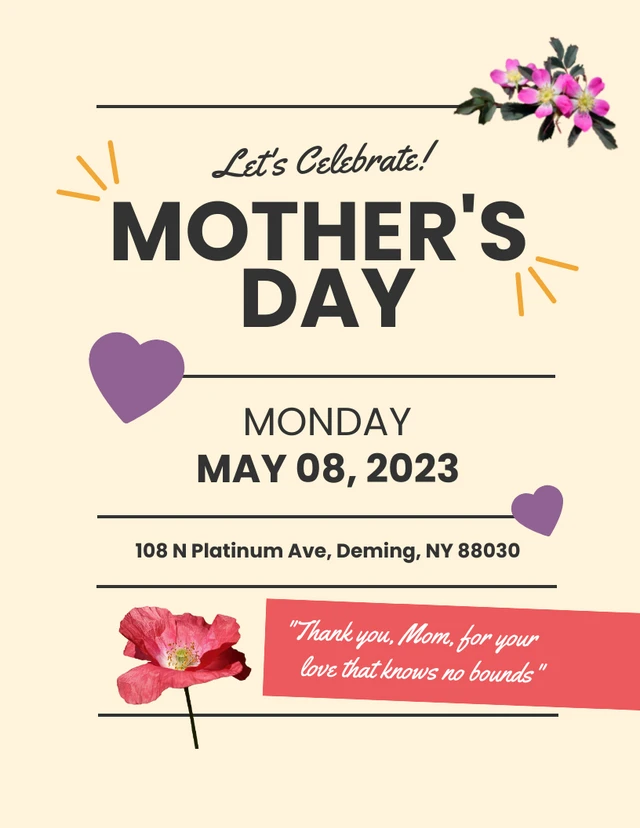 Simple Pink Mother's Day Flyer Template
