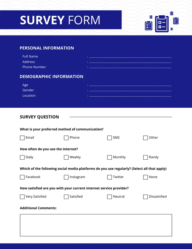 White and Blue Clean Survey Form Template
