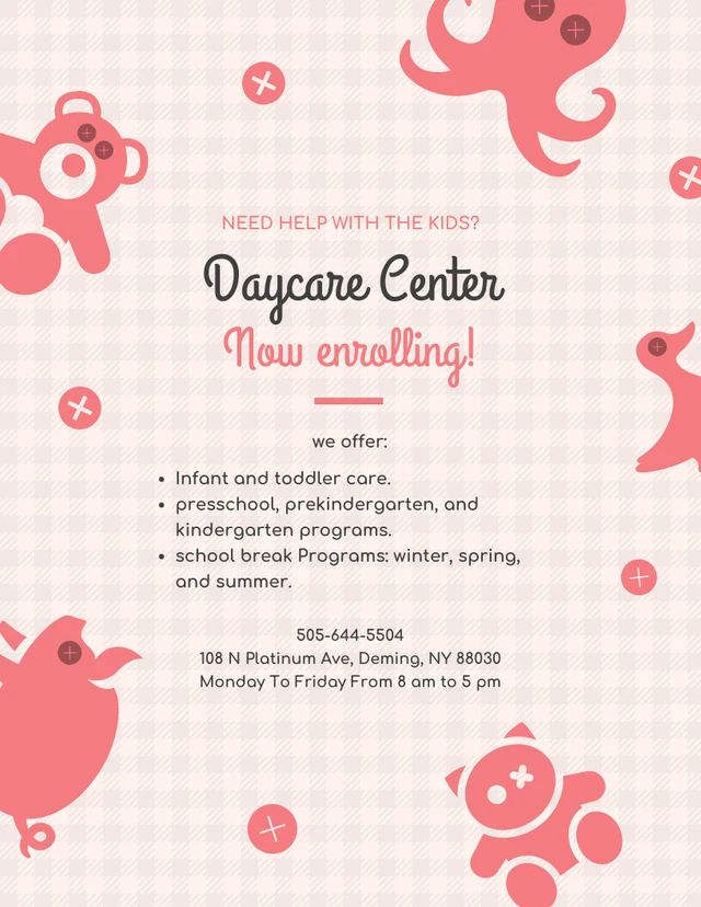 Simple Cute Pink Doll DaycareFlyer Template