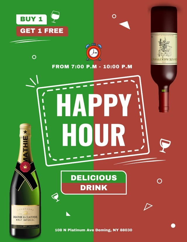 Red And Green Happy Hour Invitation Template